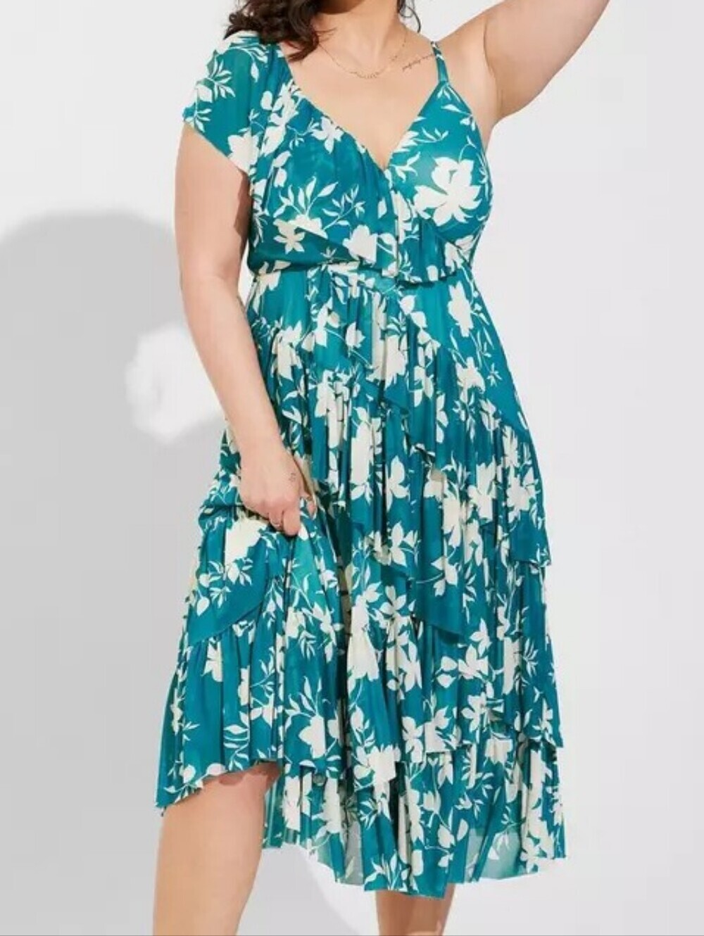 torrid Teal and White One-Shoulder Floral Midi Dress...Size:1